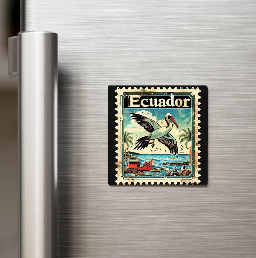 Ekvador Ecuador - Posta Pulu Temalı Ülke - Baskılı Buzdolap Magneti Kare