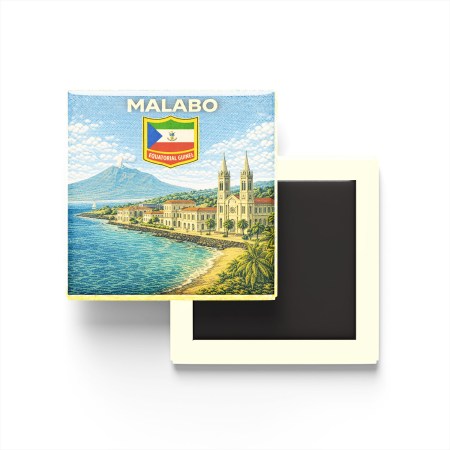 Retro Ekvator Ginesi Malabo Şehri Temalı Vintage Buzdolap Magneti