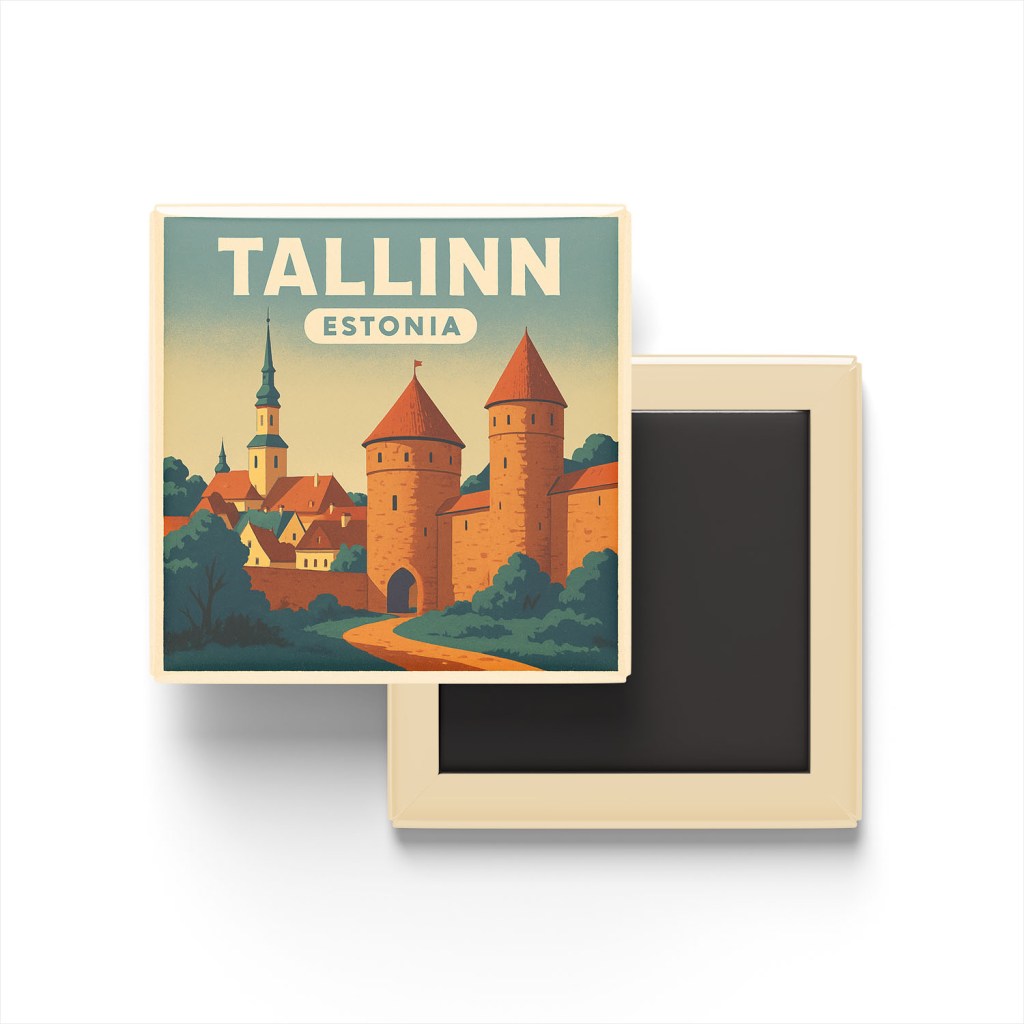 Tallinn Estonya - Eski Şehir Surları - Buzdolap Magneti Baskılı Kare