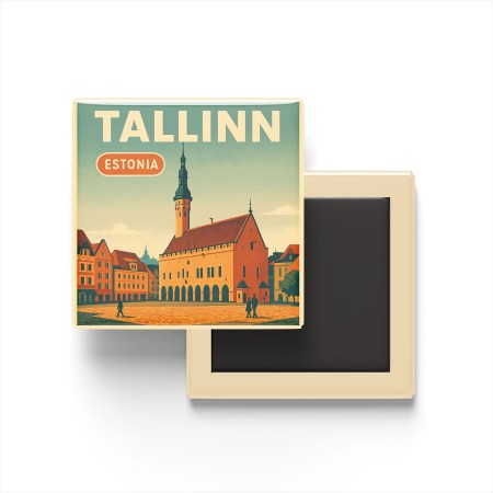 Tallinn Estonya - Belediye Meydanı - Buzdolap Magneti Baskılı Kare