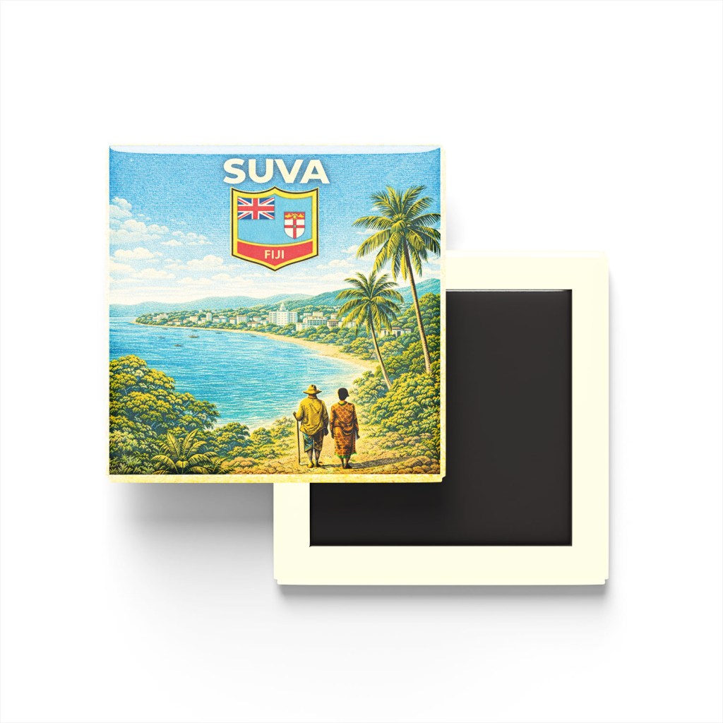 Retro Fiji Suva Şehri Temalı Vintage Buzdolap Magneti