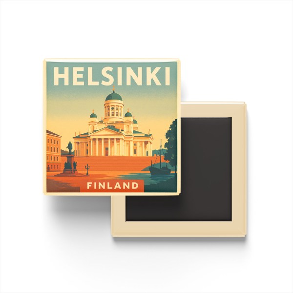 Helsinki Finlandiya - Senato Meydanı - Buzdolap Magneti Baskılı Kare