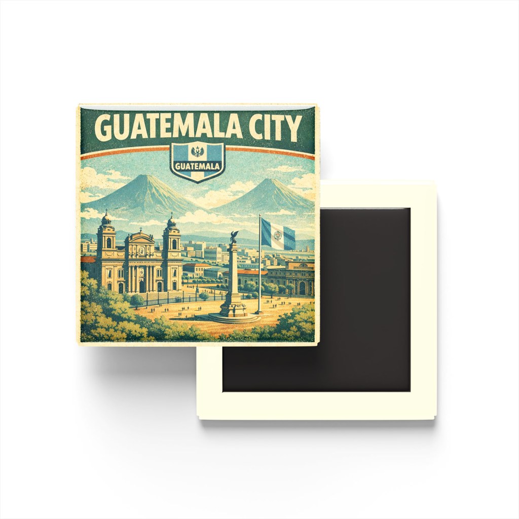 Retro Guatemala Guatemala Şehri Temalı Vintage Buzdolap Magneti