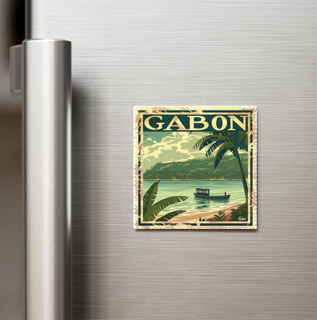 Gabon Gabon - Posta Pulu Temalı Ülke - Baskılı Buzdolap Magneti Kare