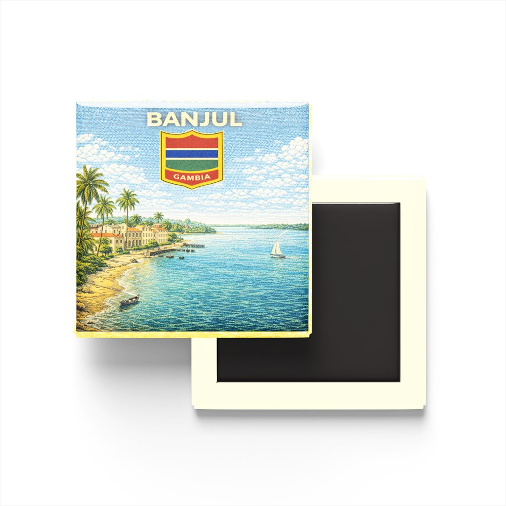 Retro Gambiya Banjul Şehri Temalı Vintage Buzdolap Magneti