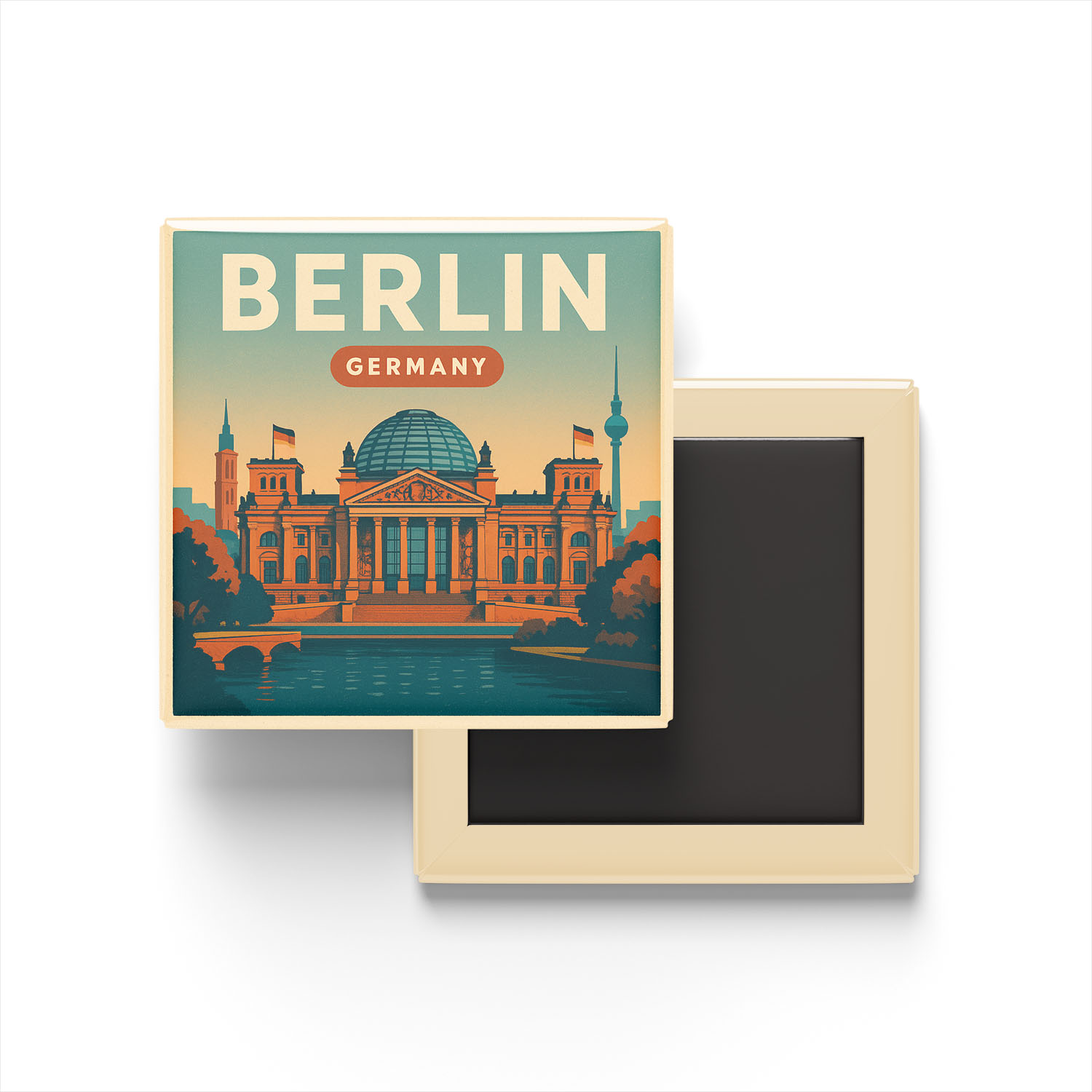Berlin Almanya - Reichstag Binası - Buzdolap Magneti Baskılı Kare