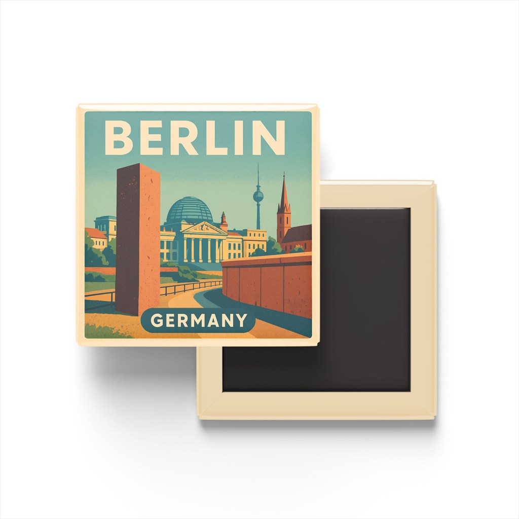 Berlin Almanya - Berlin Duvarı Anıtı - Buzdolap Magneti Baskılı Kare
