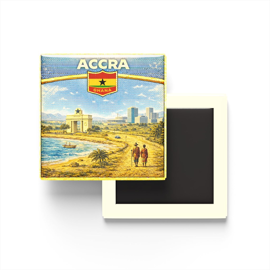 Retro Gana Accra Şehri Temalı Vintage Buzdolap Magneti