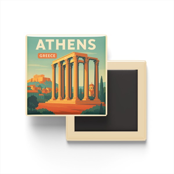 Atina Yunanistan - Olimpos Zeus Tapınağı - Buzdolap Magneti Baskılı Kare