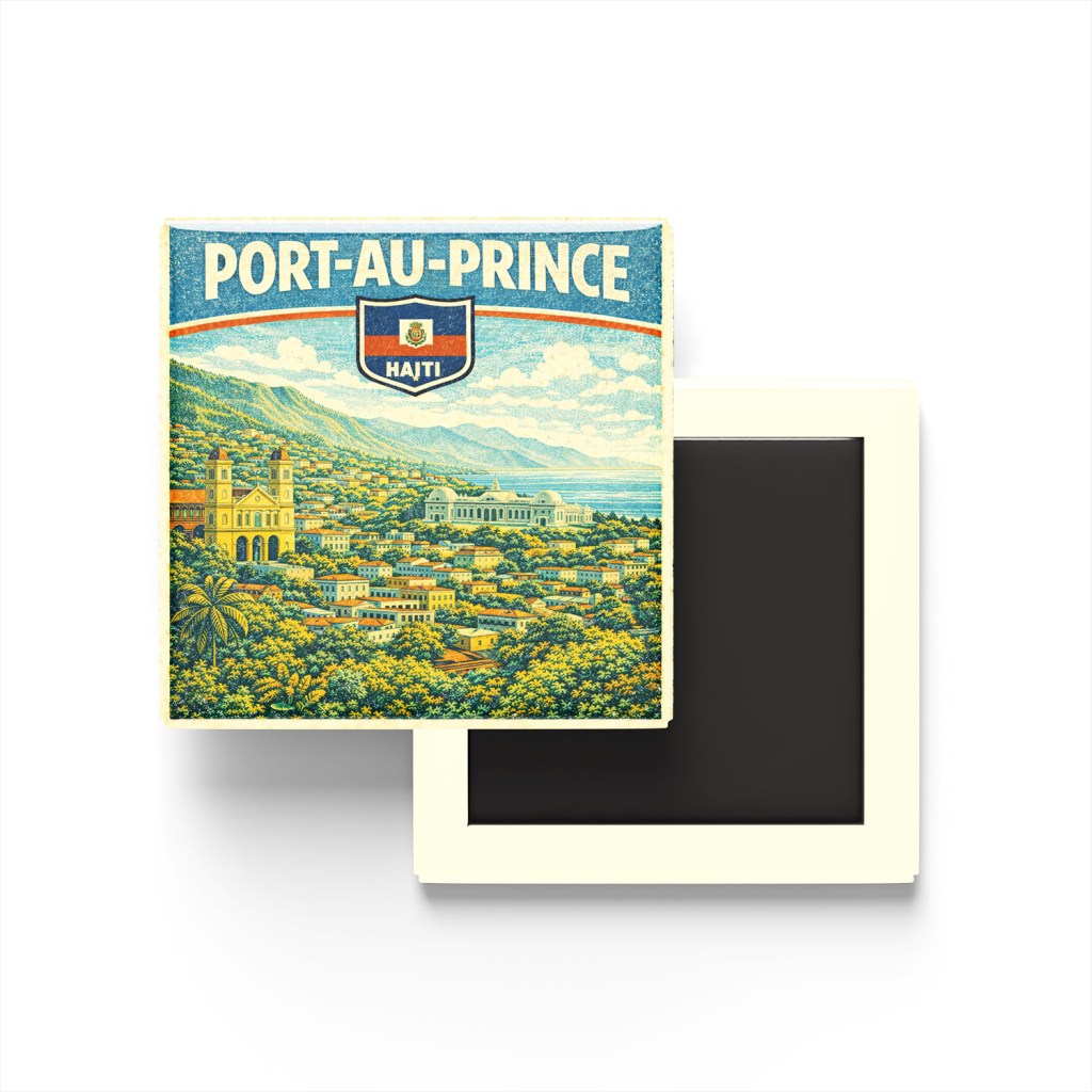 Retro Haiti Port-au-Prince Şehri Temalı Vintage Buzdolap Magneti