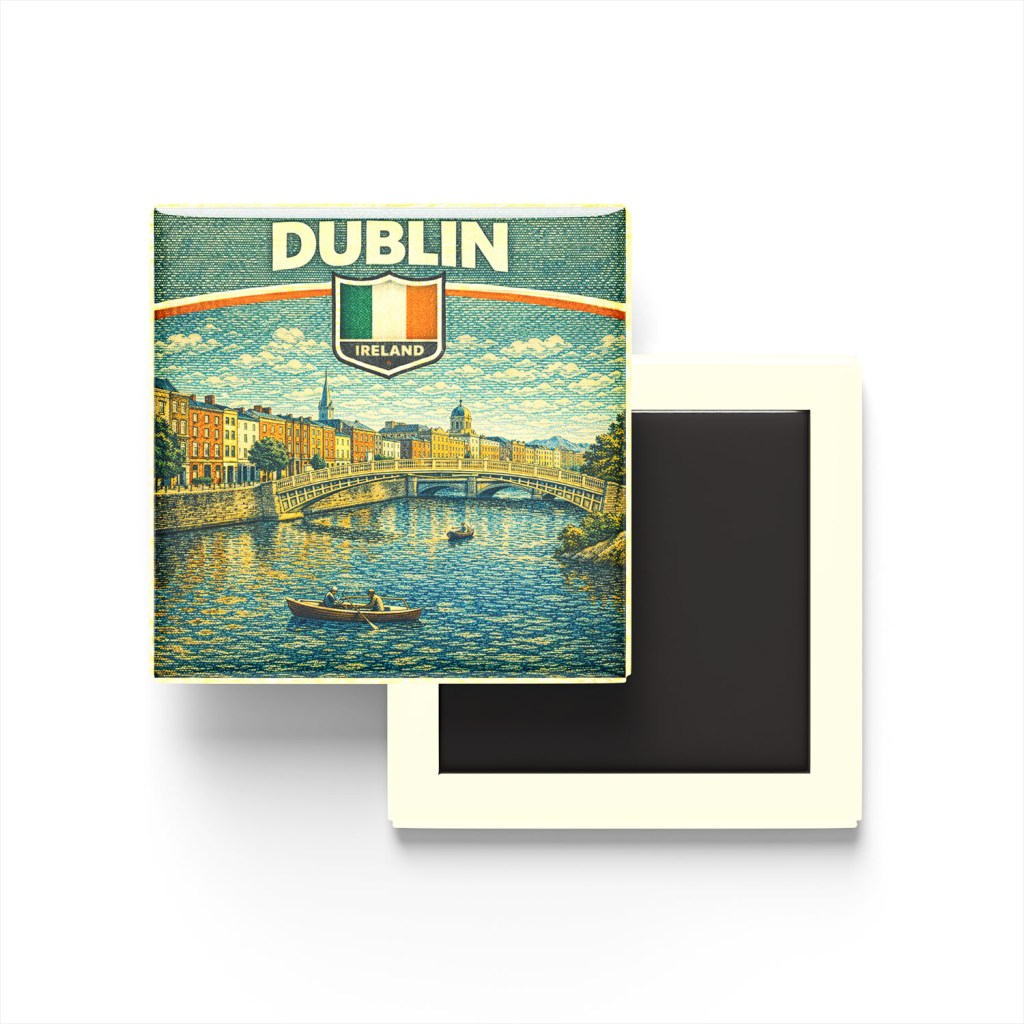 Retro İrlanda Dublin Şehri Temalı Vintage Buzdolap Magneti