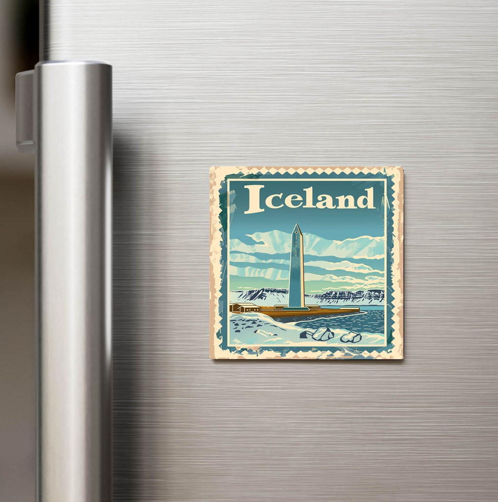 İzlanda Iceland - Posta Pulu Temalı Ülke - Baskılı Buzdolap Magneti Kare