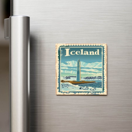 İzlanda Iceland - Posta Pulu Temalı Ülke - Baskılı Buzdolap Magneti Kare