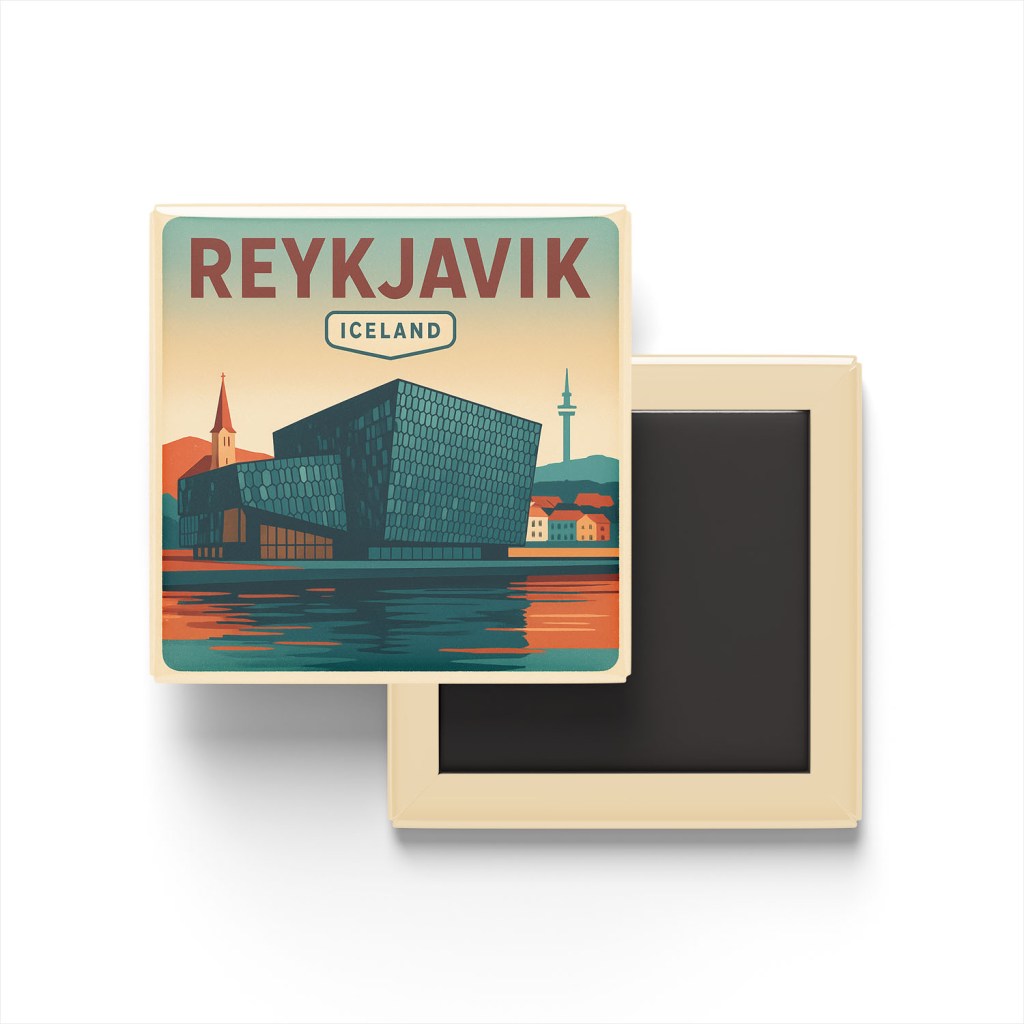 Reykjavik İzlanda - Harpa Konser Salonu - Buzdolap Magneti Baskılı Kare