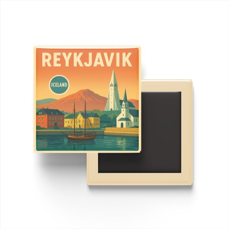 Reykjavik İzlanda - Eski Liman - Buzdolap Magneti Baskılı Kare