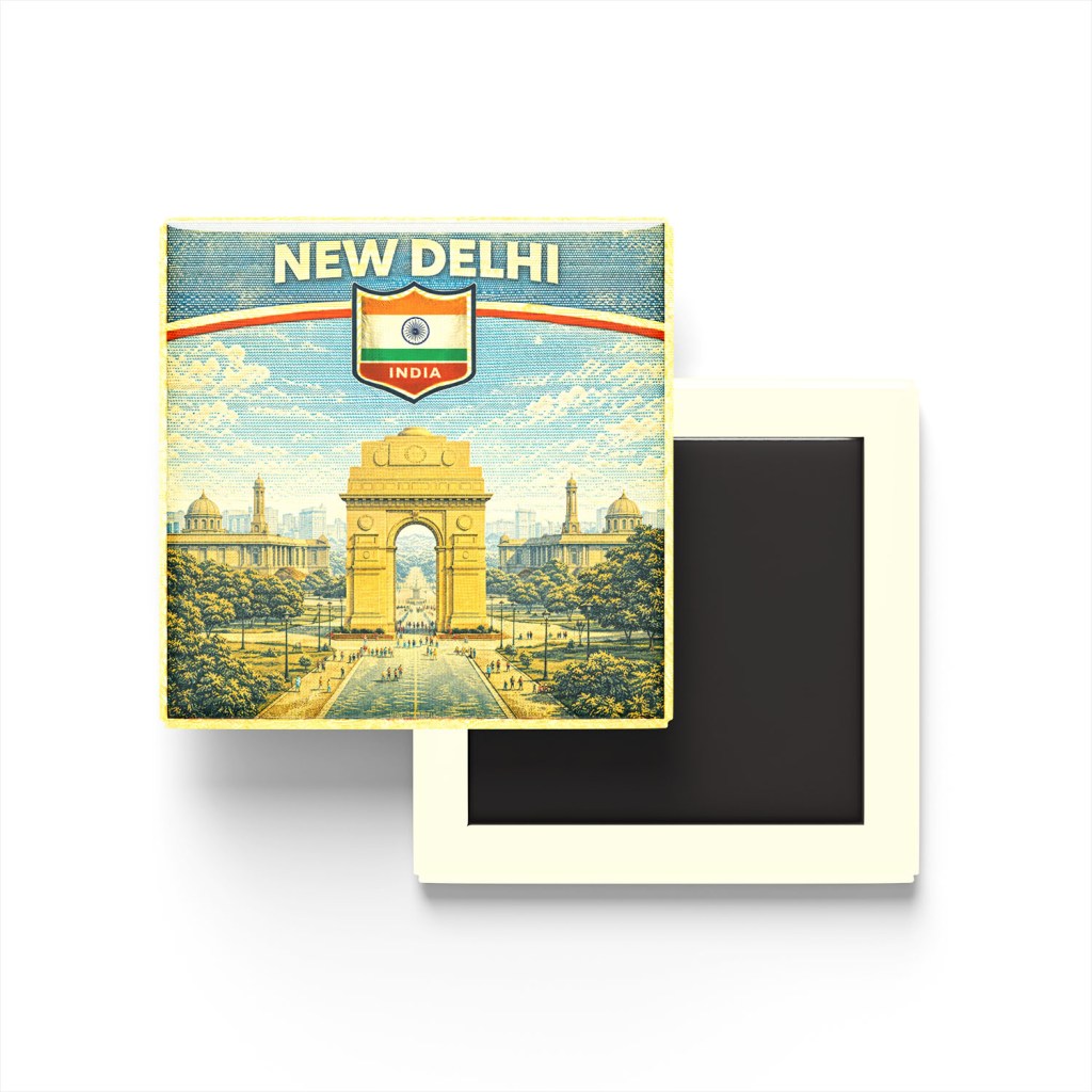 Retro Hindistan Yeni Delhi Şehri Temalı Vintage Buzdolap Magneti