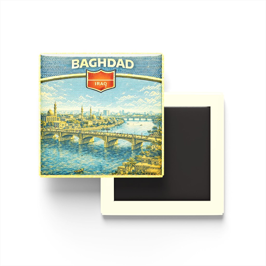 Retro Irak Bağdat Şehri Temalı Vintage Buzdolap Magneti
