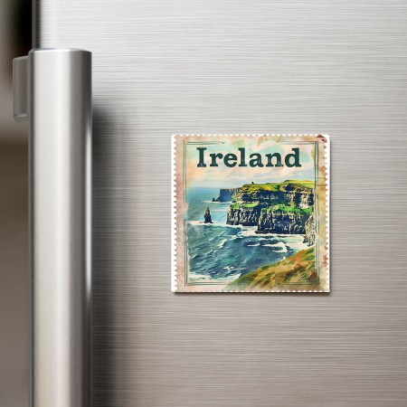 İrlanda Ireland - Posta Pulu Temalı Ülke - Baskılı Buzdolap Magneti Kare