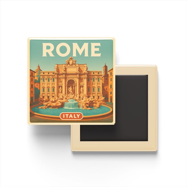 Roma İtalya - Trevi Çeşmesi - Buzdolap Magneti Baskılı Kare