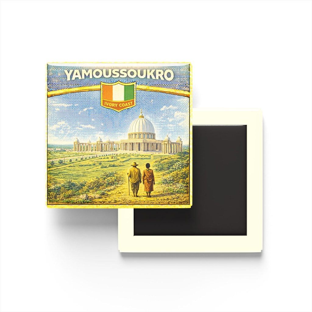 Retro Fildişi Sahili Yamoussoukro Şehri Temalı Vintage Buzdolap Magneti