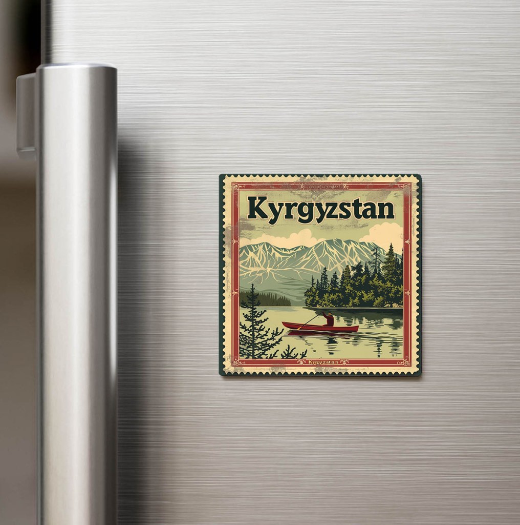 Kırgızistan Kyrgyzstan - Posta Pulu Temalı Ülke - Baskılı Buzdolap Magneti Kare