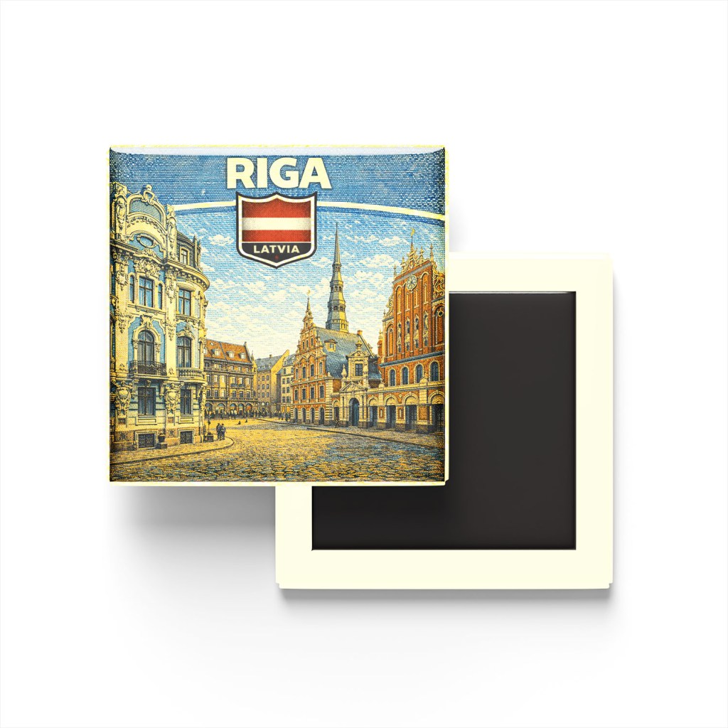 Retro Letonya Riga Şehri Temalı Vintage Buzdolap Magneti