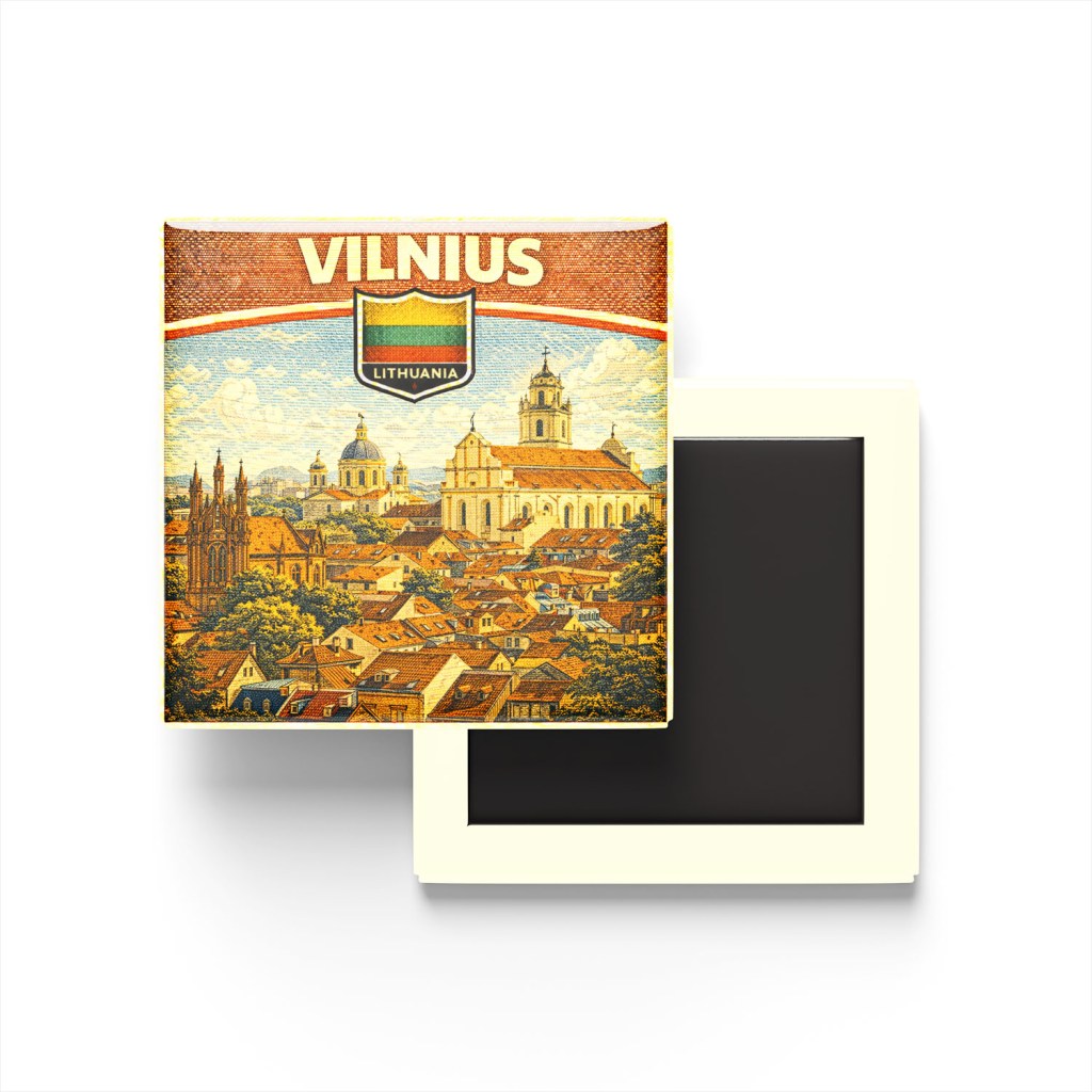 Retro Litvanya Vilnius Şehri Temalı Vintage Buzdolap Magneti