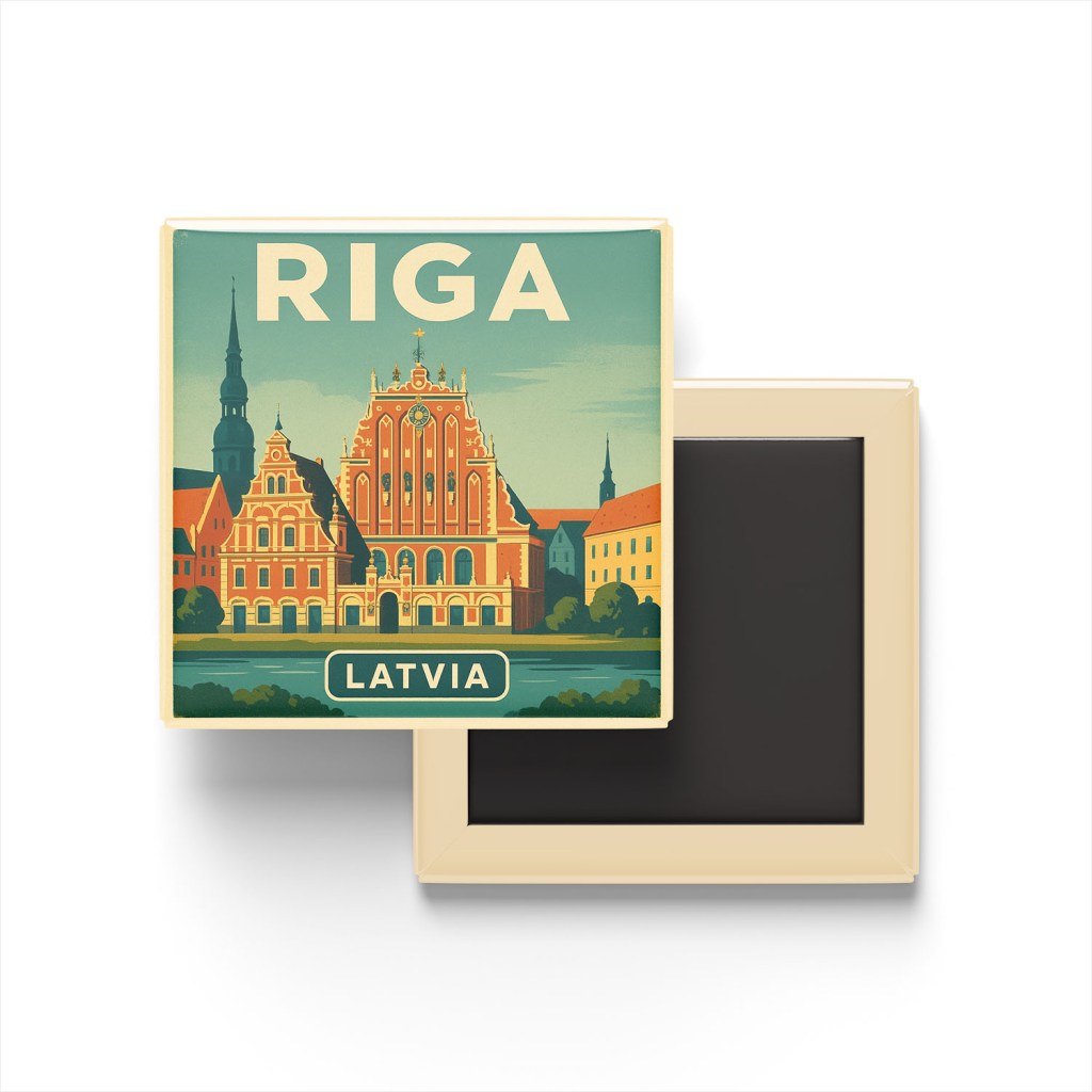 Riga Letonya - Kara Kafalar Evi - Buzdolap Magneti Baskılı Kare