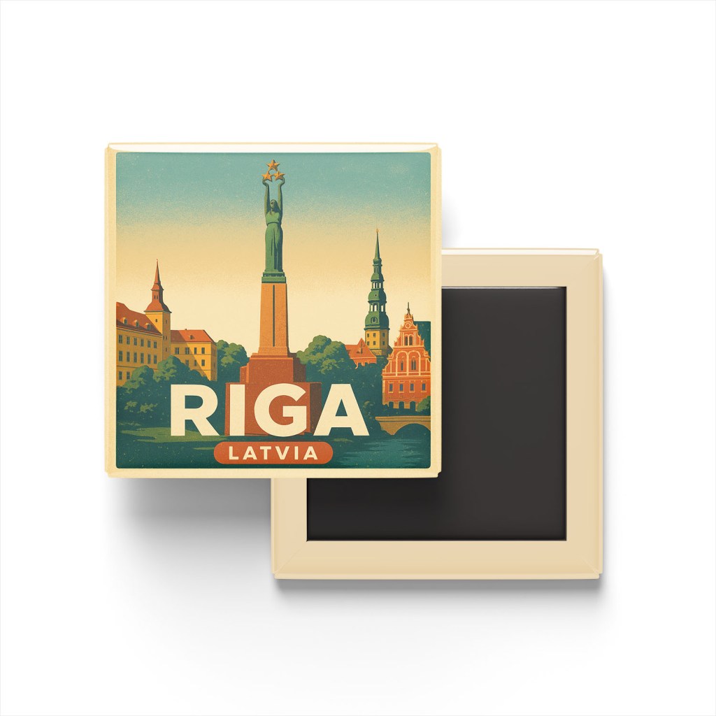 Riga Letonya - Özgürlük Anıtı - Buzdolap Magneti Baskılı Kare