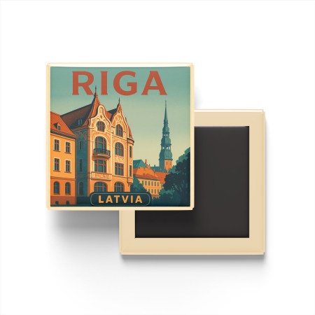 Riga Letonya - Art Nouveau (Yeni Sanat) Bölgesi - Buzdolap Magneti Baskılı Kare