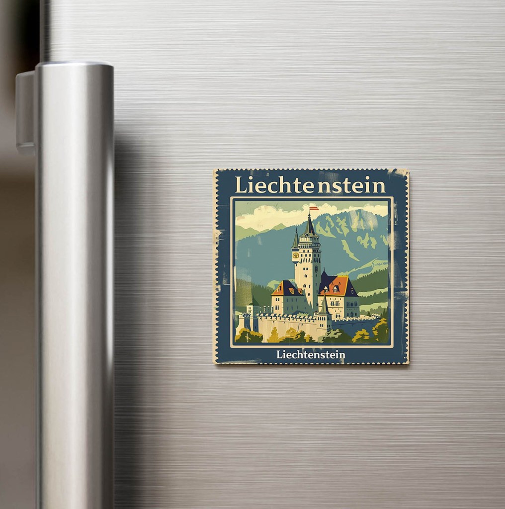Lihtenştayn Liechtenstein - Posta Pulu Temalı Ülke - Baskılı Buzdolap Magneti Kare