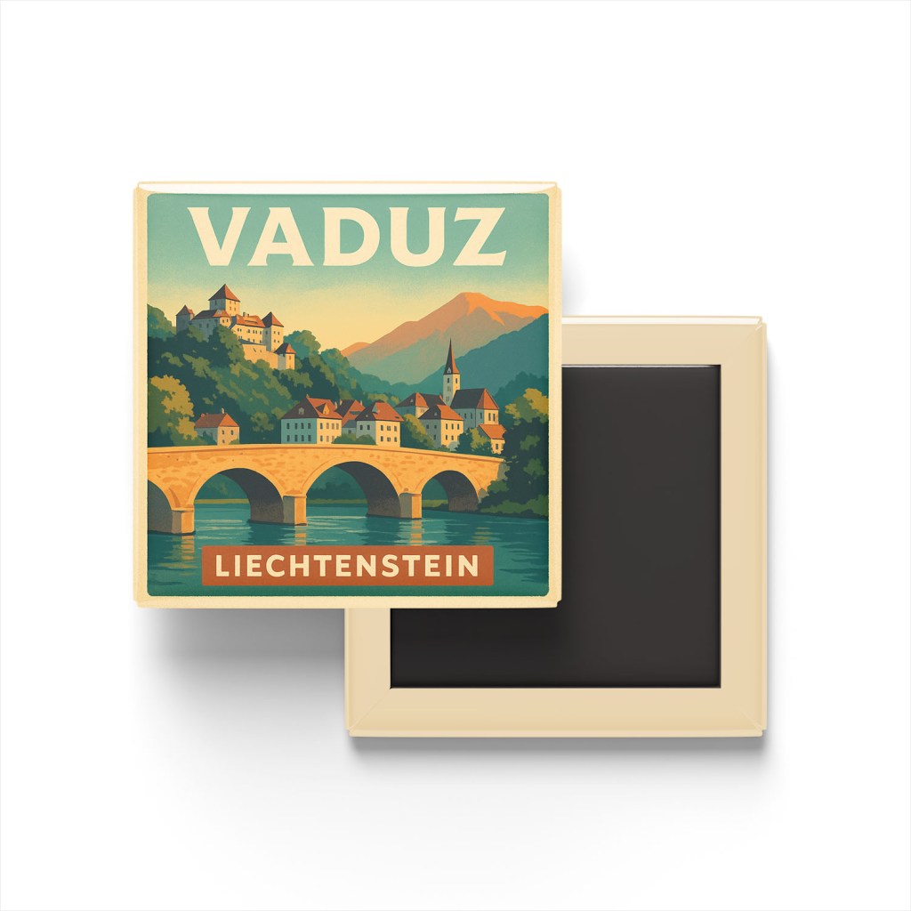 Vaduz Lihtenştayn - Eski Ren Köprüsü - Buzdolap Magneti Baskılı Kare
