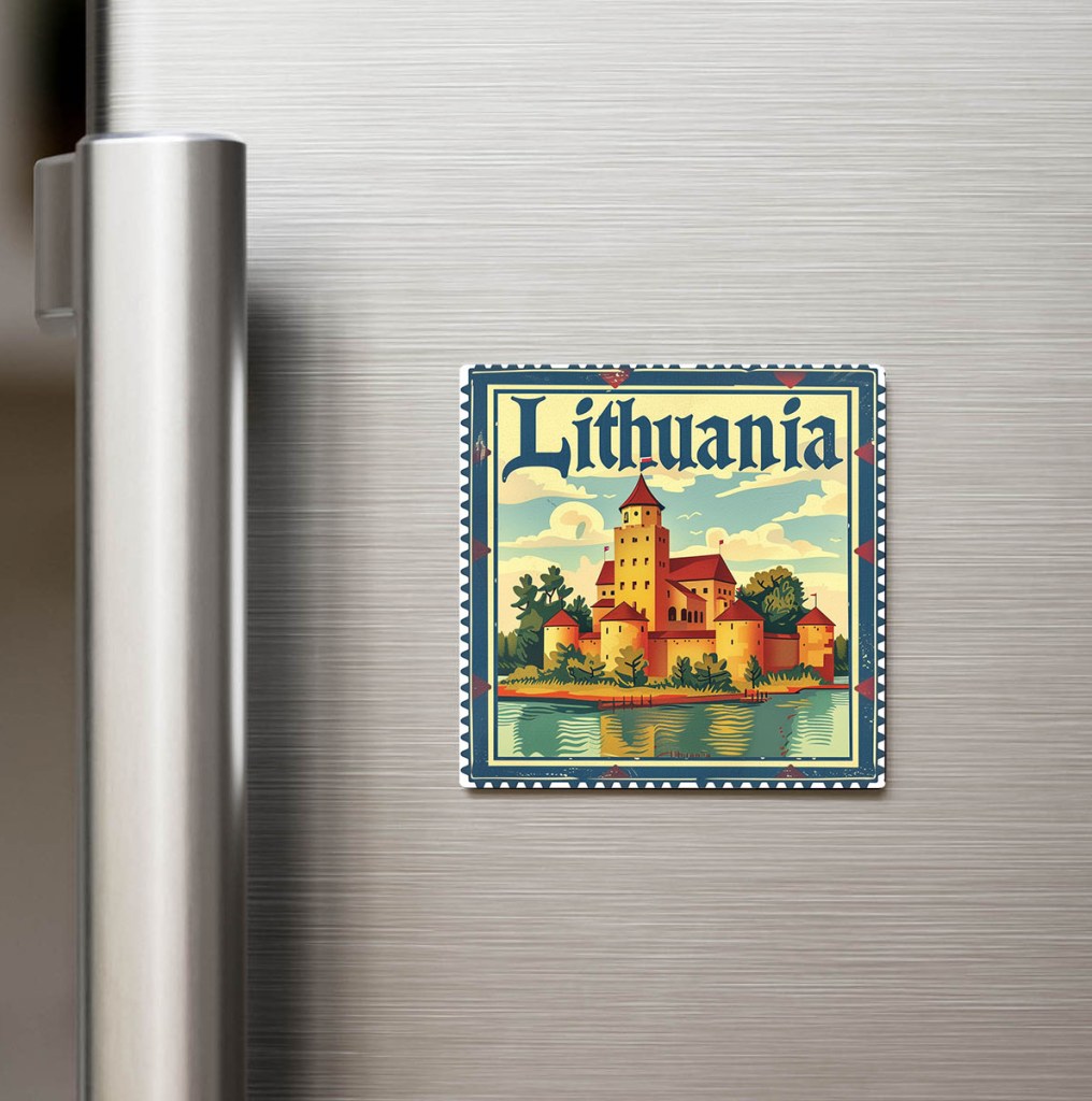 Litvanya Lithuania - Posta Pulu Temalı Ülke - Baskılı Buzdolap Magneti Kare