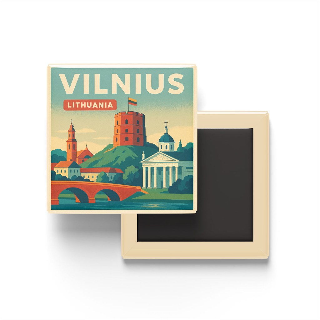 Vilnius Litvanya - Gediminas Kulesi - Buzdolap Magneti Baskılı Kare
