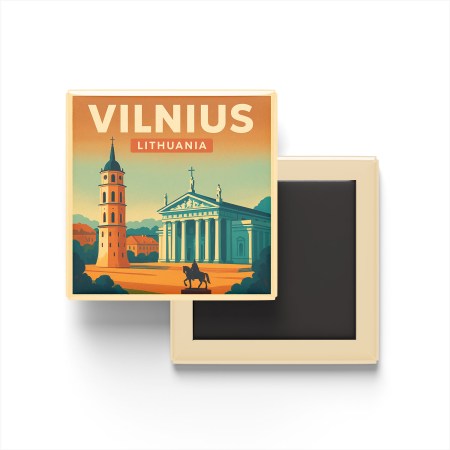 Vilnius Litvanya - Katedral Meydanı - Buzdolap Magneti Baskılı Kare