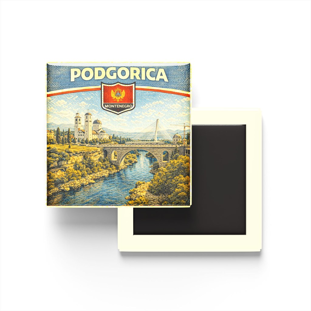 Retro Karadağ Podgorica Şehri Temalı Vintage Buzdolap Magneti
