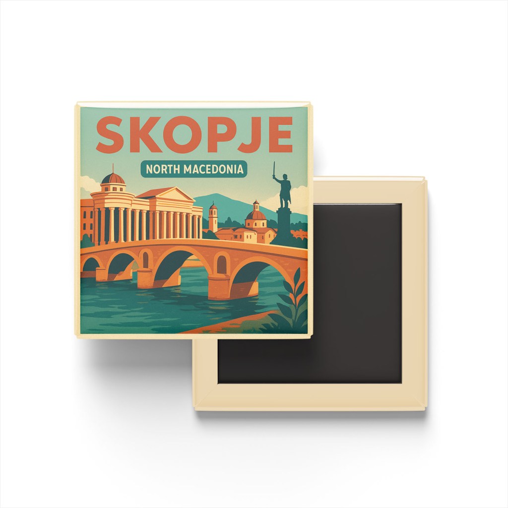 Üsküp Kuzey Makedonya - Taş Köprü - Buzdolap Magneti Baskılı Kare