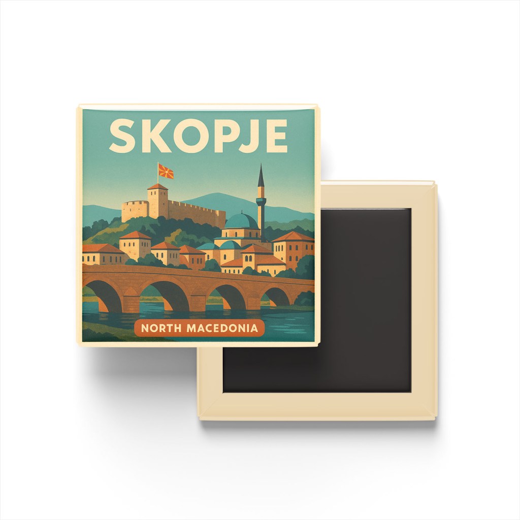 Üsküp Kuzey Makedonya - Kale Kalesi - Buzdolap Magneti Baskılı Kare