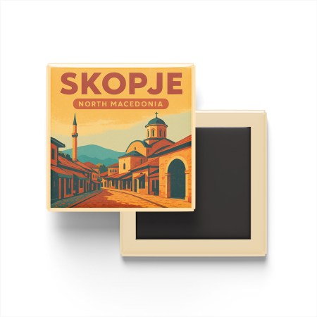 Üsküp Kuzey Makedonya - Eski Çarşı - Buzdolap Magneti Baskılı Kare