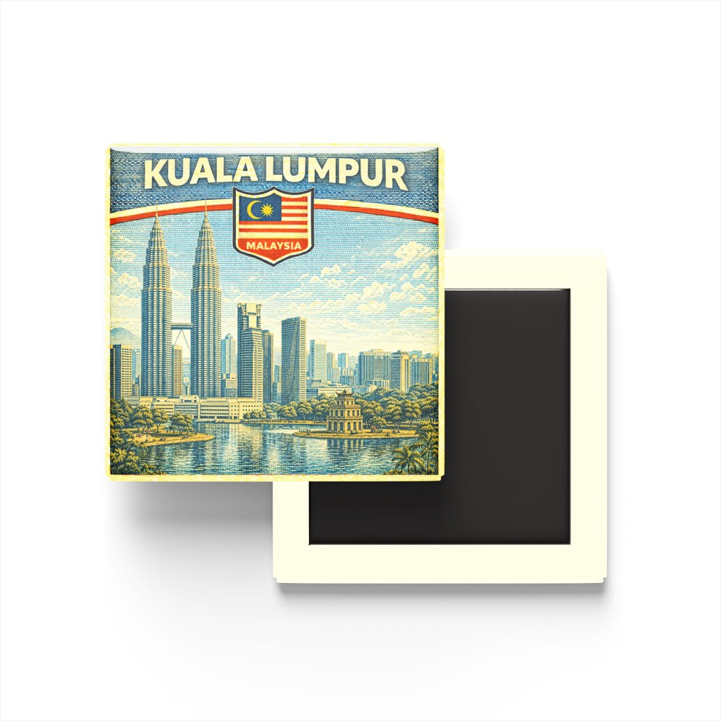 Retro Malezya Kuala Lumpur Şehri Temalı Vintage Buzdolap Magneti