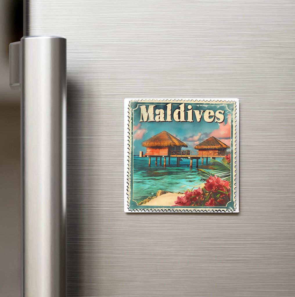 Maldivler Maldives - Posta Pulu Temalı Ülke - Baskılı Buzdolap Magneti Kare
