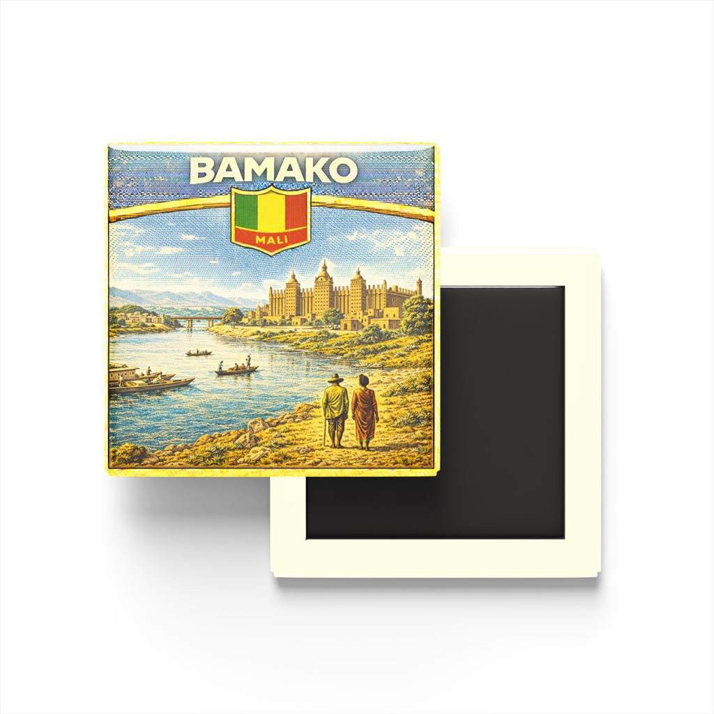 Retro Mali Bamako Şehri Temalı Vintage Buzdolap Magneti