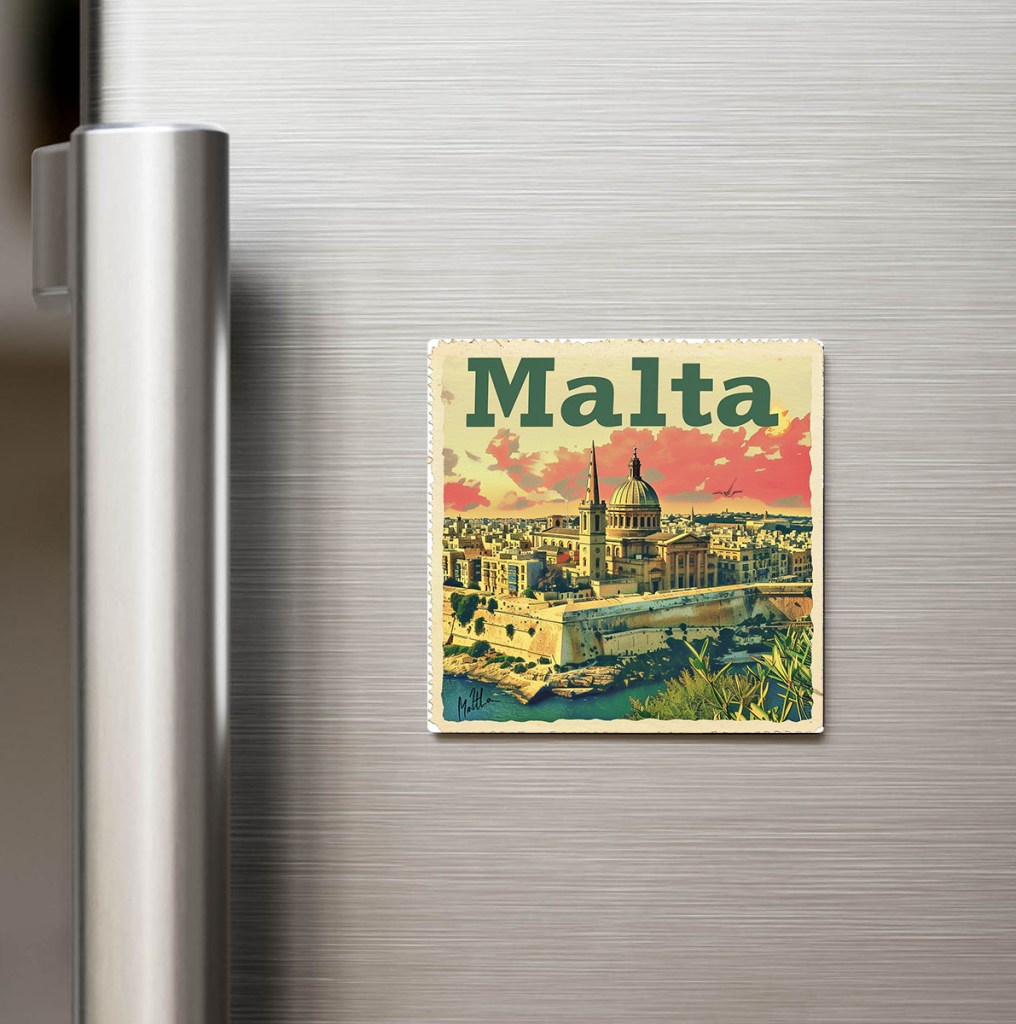 Malta Malta - Posta Pulu Temalı Ülke - Baskılı Buzdolap Magneti Kare