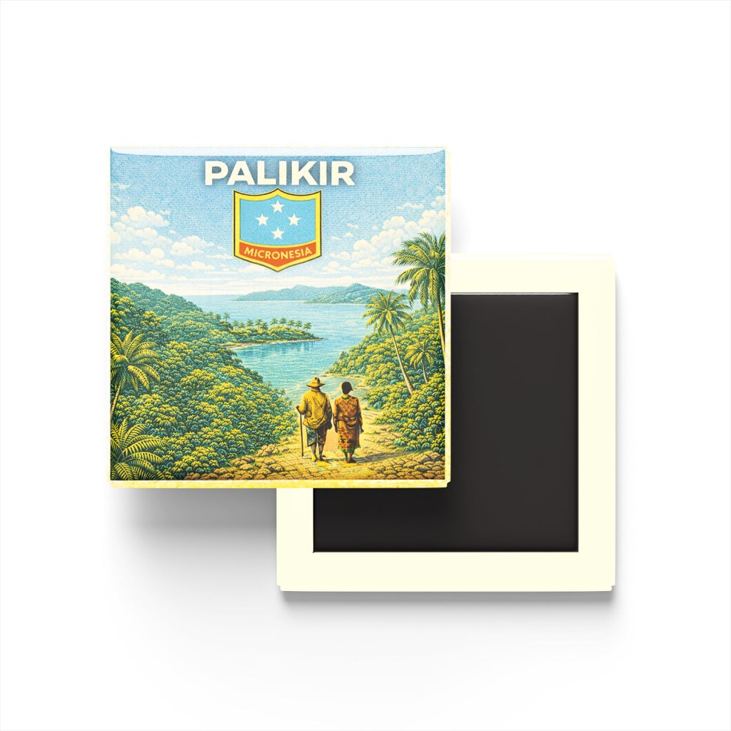 Retro Mikronezya Palikir Şehri Temalı Vintage Buzdolap Magneti