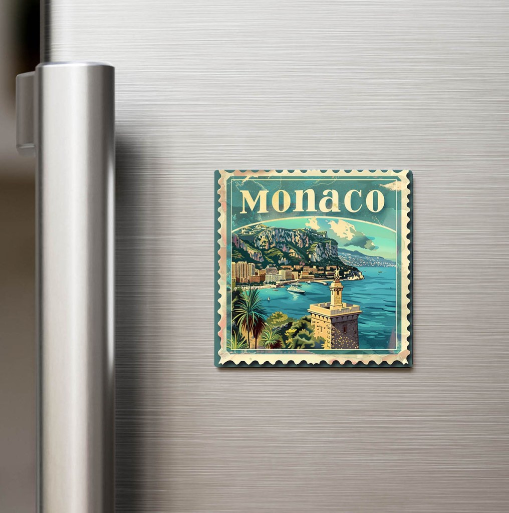 Monako Monaco - Posta Pulu Temalı Ülke - Baskılı Buzdolap Magneti Kare