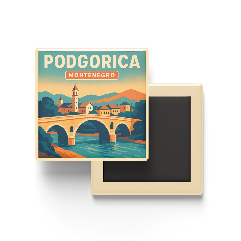Podgorica Karadağ - Ribnica Köprüsü - Buzdolap Magneti Baskılı Kare