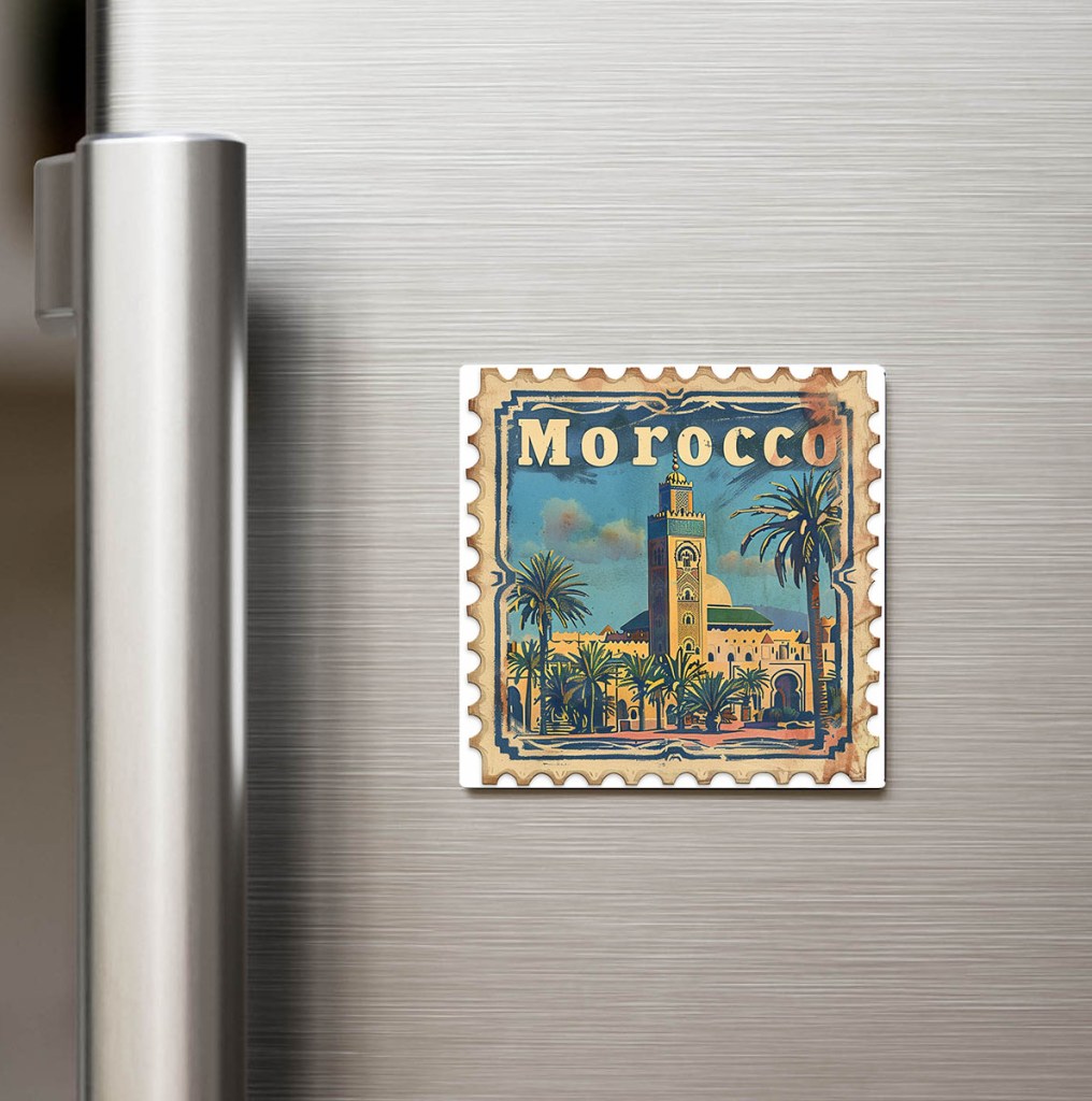 Fas Morocco - Posta Pulu Temalı Ülke - Baskılı Buzdolap Magneti Kare