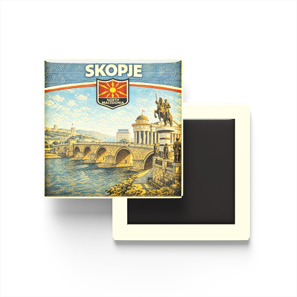 Retro Kuzey Makedonya Üsküp Şehri Temalı Vintage Buzdolap Magneti