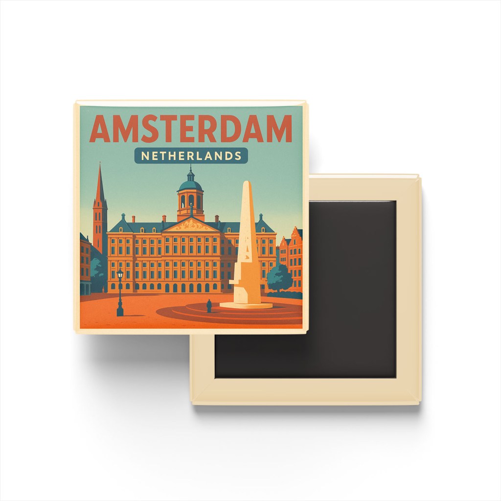 Amsterdam Hollanda - Dam Meydanı - Buzdolap Magneti Baskılı Kare