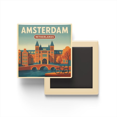 Amsterdam Hollanda - Rijksmuseum (Ulusal Müze) - Buzdolap Magneti Baskılı Kare